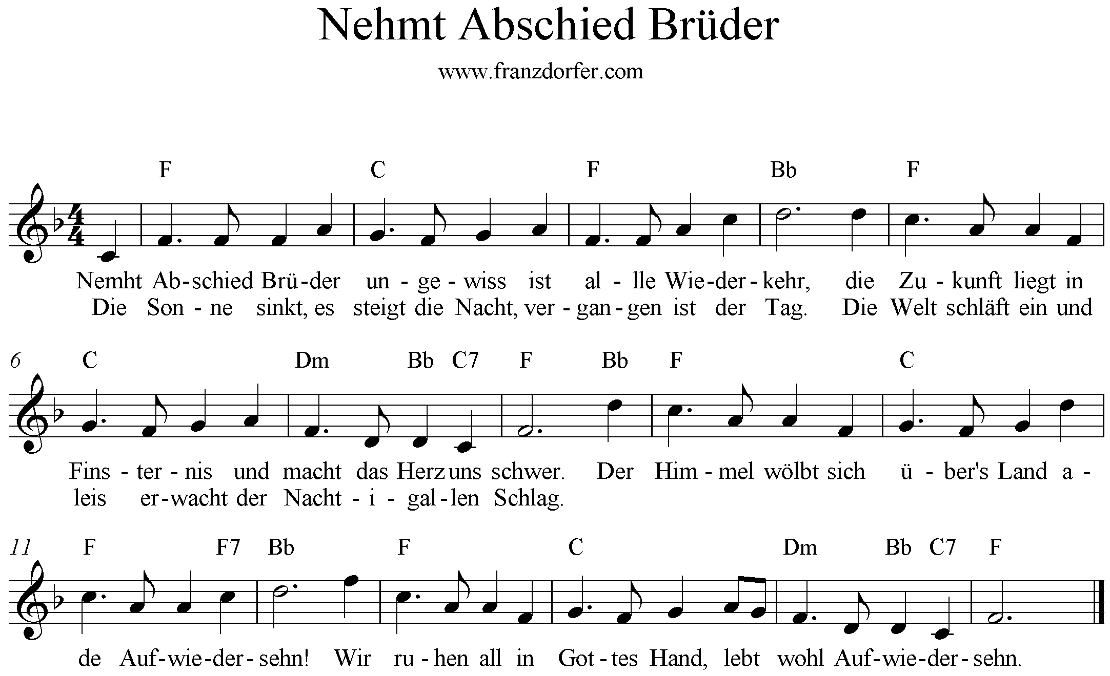 Noten Nehmt Abschied Brueder